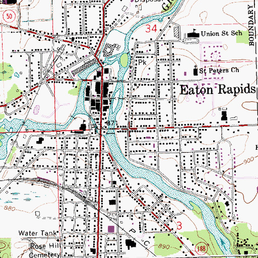 Topographic Map of City of Eaton Rapids, MI