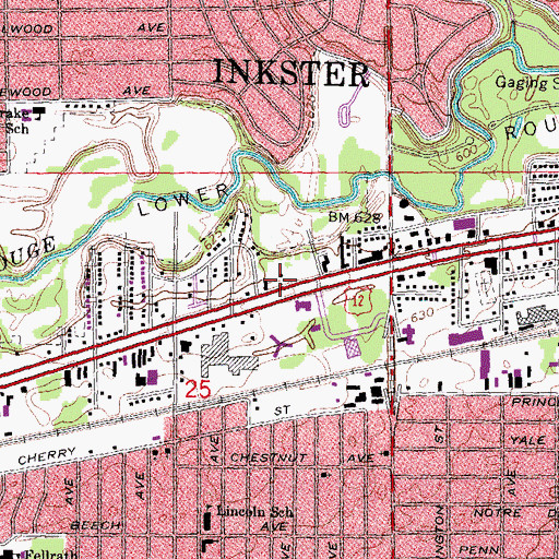 Topographic Map of City of Inkster, MI