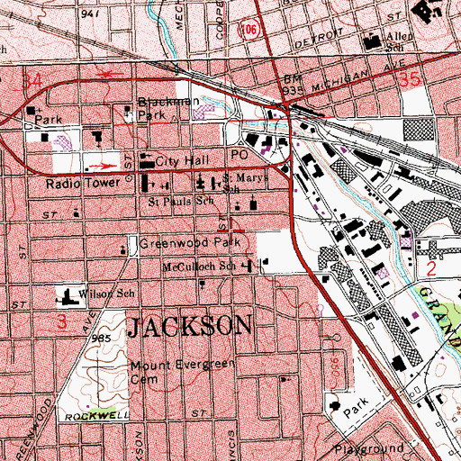 Topographic Map of City of Jackson, MI