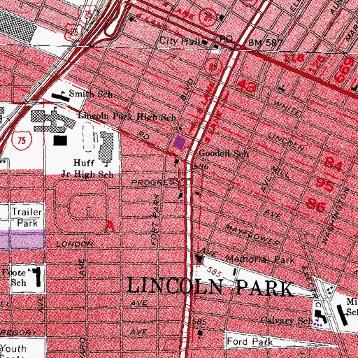 Topographic Map of City of Lincoln Park, MI