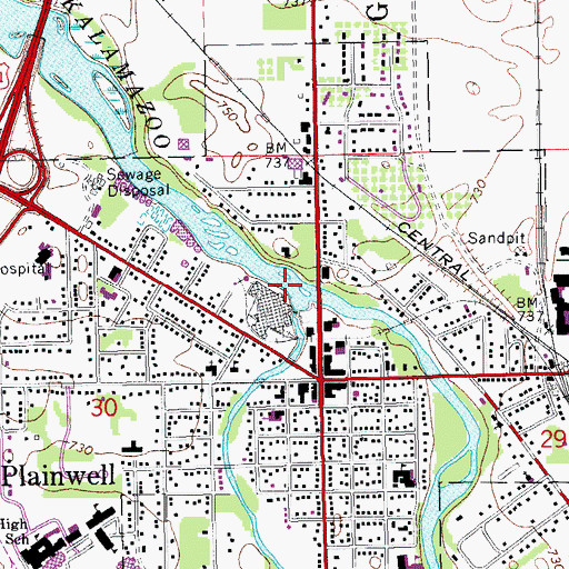 Topographic Map of City of Plainwell, MI
