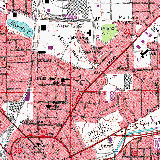 Topographic Map of City of Pontiac, MI
