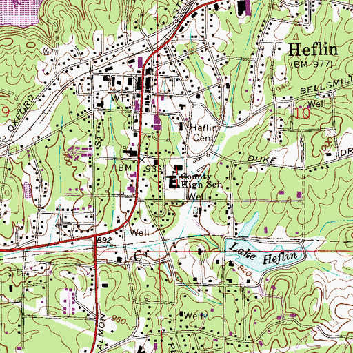 Topographic Map of Cleburne County High School, AL