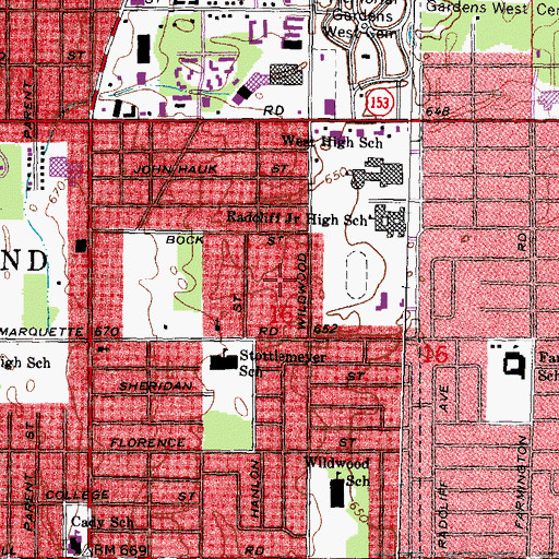 Topographic Map of City of Westland, MI