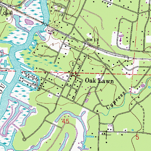 Topographic Map of Oaklawn, LA