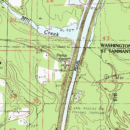 Topographic Map of Pierce Cemetery, LA
