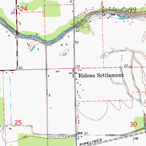 Topographic Map of Rideau Settlement, LA