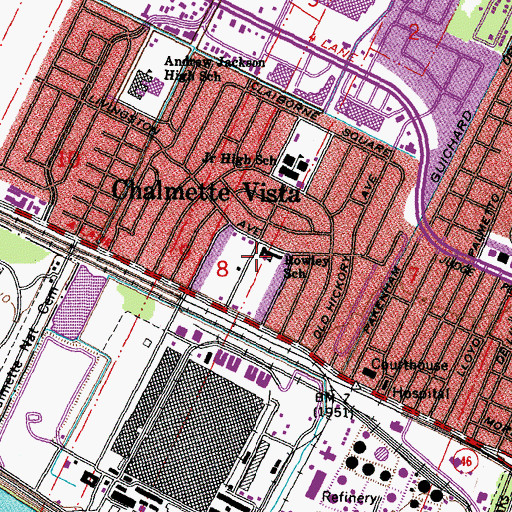 Topographic Map of C F Rowley Alternative School, LA