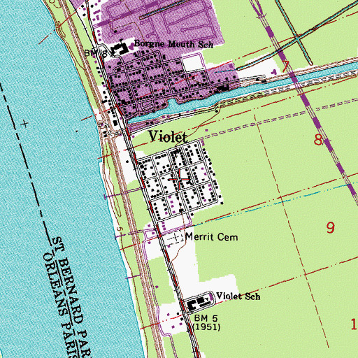 Topographic Map of Violet, LA