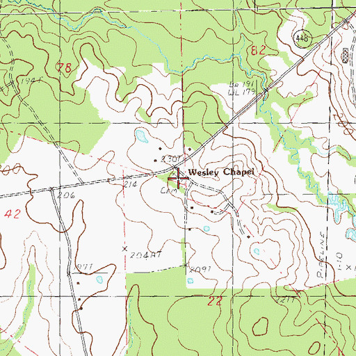 Topographic Map of Wesley Chapel, LA