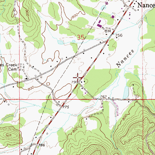 Topographic Map of Nances Creek School (historical), AL