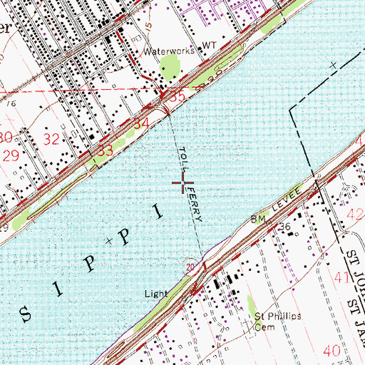 Topographic Map of Lutcher-Cresent Ferry, LA