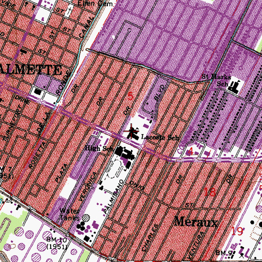 Topographic Map of Saint Bernard Parish Library, LA
