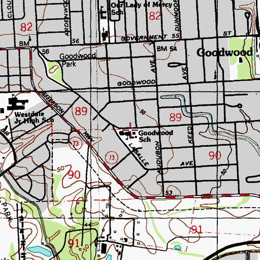 Topographic Map of Goodwood Elementary School, LA