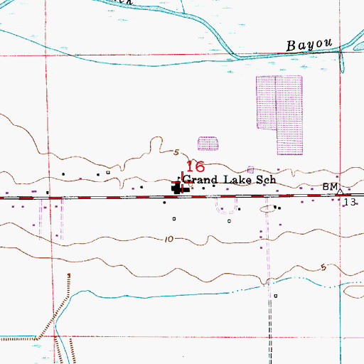 Topographic Map of Grand Lake High School, LA