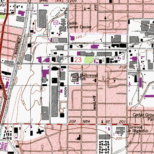 Topographic Map of Caddo Middle Career and Technology School, LA
