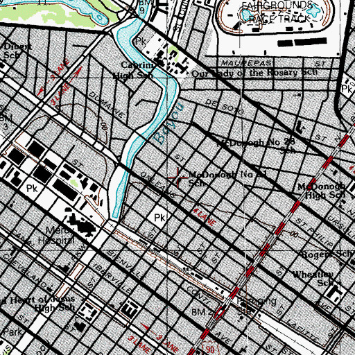 Topographic Map of Morris F X Jeff Elementary School (historical), LA