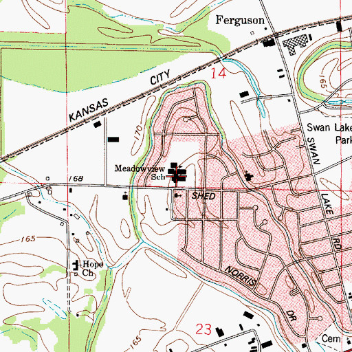 Topographic Map of Meadowview Elementary School, LA