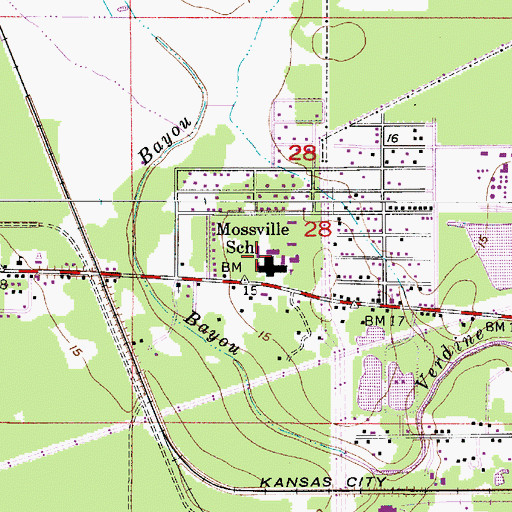 Topographic Map of Mossville Elementary School, LA