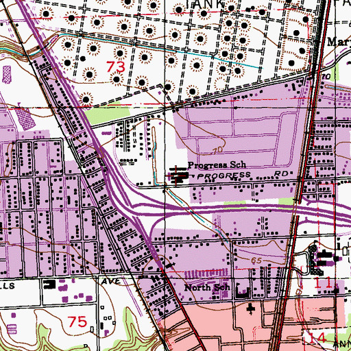 Topographic Map of Progress Elementary School, LA