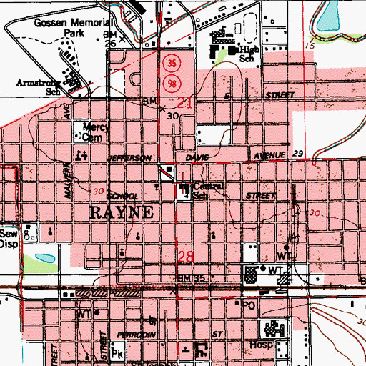 Topographic Map of Central Rayne Kindergarten School, LA