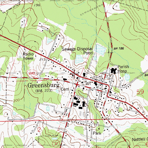 Topographic Map of Greensburg, LA