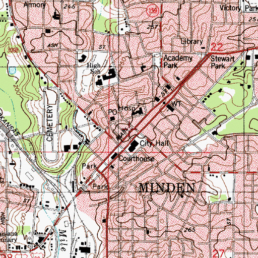 Topographic Map of Minden, LA