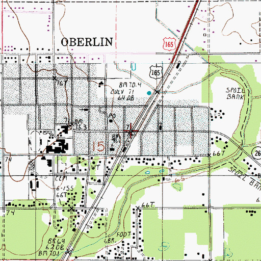 Topographic Map of Oberlin, LA