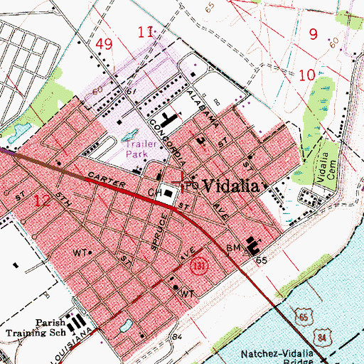 Topographic Map of Vidalia Post Office, LA