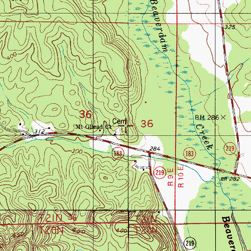 Topographic Map of Mount Gilead Cemetery, AL