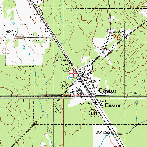 Topographic Map of Castor Post Office, LA