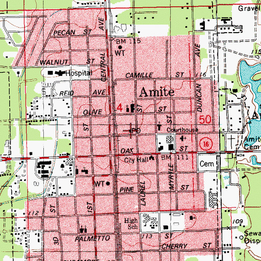 Topographic Map of Amite City Post Office, LA
