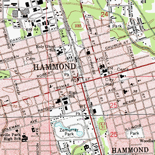 Topographic Map of Hammond Post Office, LA