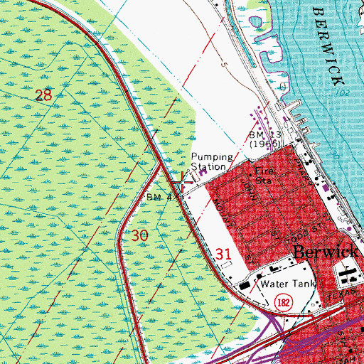 Topographic Map of Berwick Post Office, LA