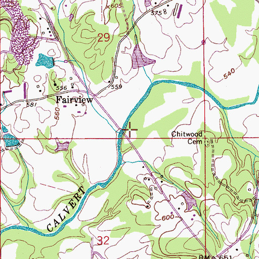 Topographic Map of County Ford, AL