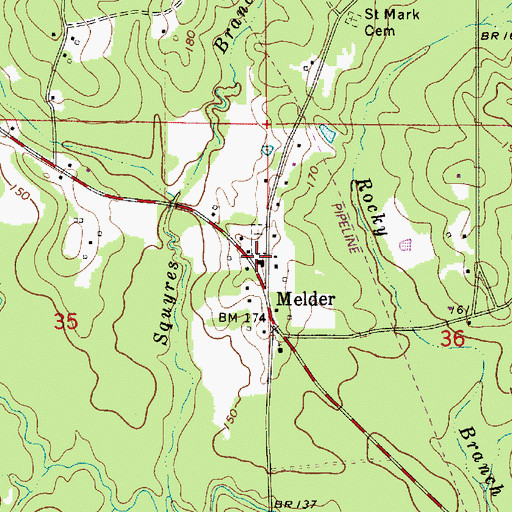 Topographic Map of Melder Post Office, LA