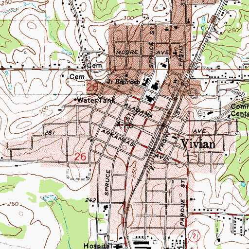 Topographic Map of Vivian Post Office, LA