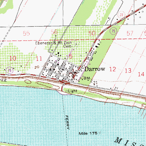 Topographic Map of Darrow Post Office, LA