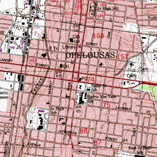 Topographic Map of Opelousas Post Office, LA