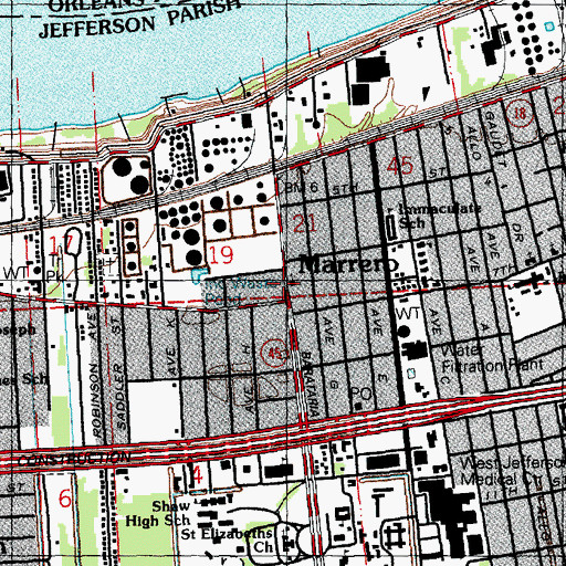 Topographic Map of Marrero Post Office, LA