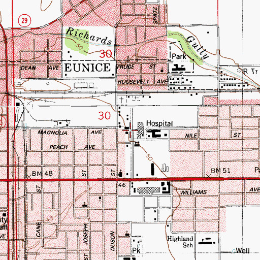 Topographic Map of Moosa Memorial Hospital Heliport, LA