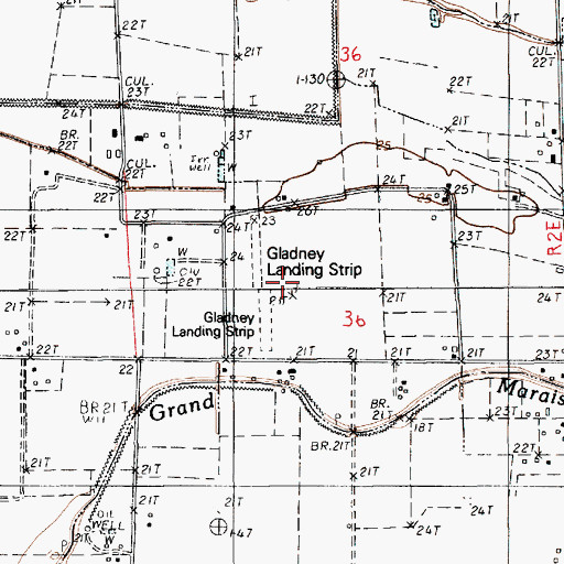Topographic Map of Gladney Airport (historical), LA