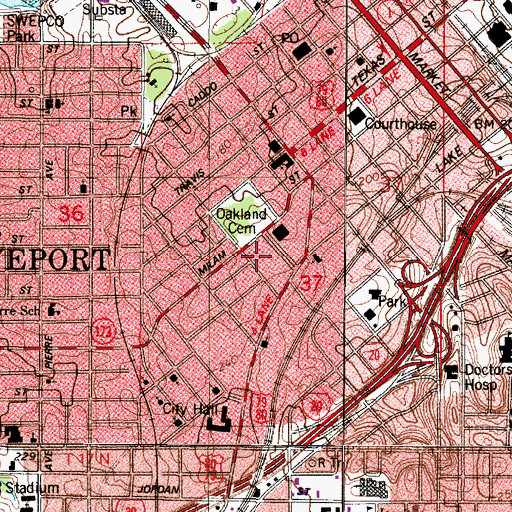 Topographic Map of KMJJ-FM (Shreveport), LA