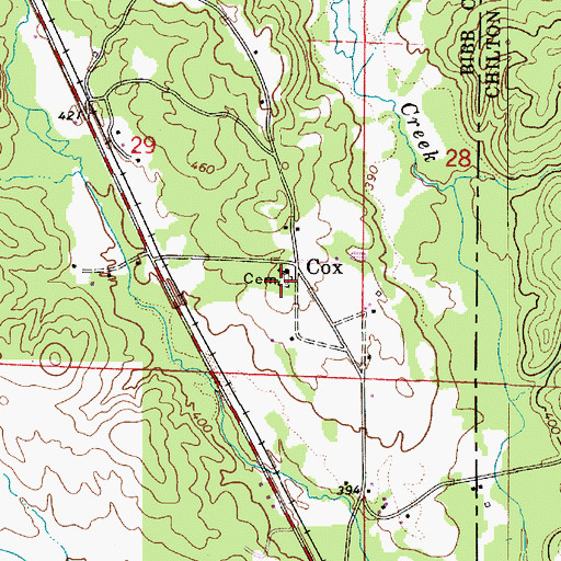 Topographic Map of Cox Chapel Cemetery, AL