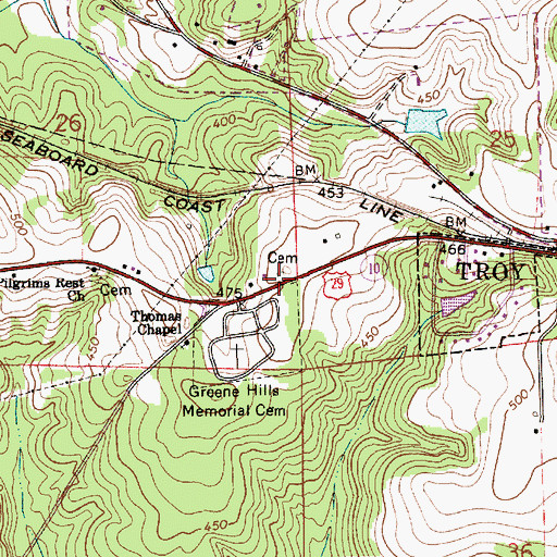 Topographic Map of Hinson Cemetery, AL