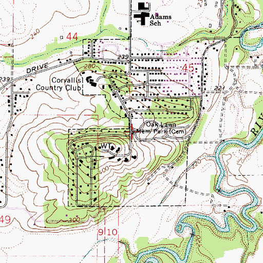 Topographic Map of Benton Cemetery, OR
