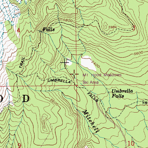 Topographic Map of Mount Hood Meadows Ski Resort, OR