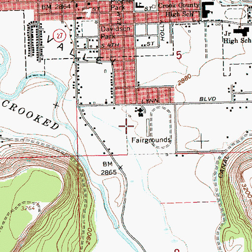 Topographic Map of Crook County Fairgrounds, OR