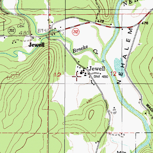 Topographic Map of Jewell School, OR