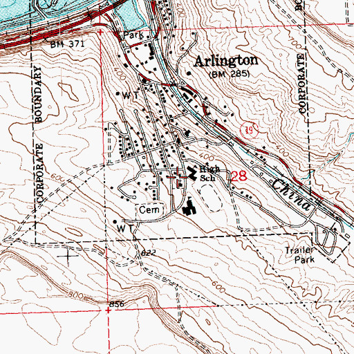Topographic Map of Arlington High School, OR